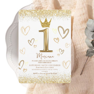 Invitation 1ère parties scintillant d'or de la Couronne Premi