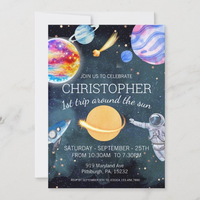 Invitation 1re Voyage aquarelle Espace extra-atmosphérique 1e (Devant)