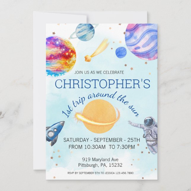 Invitation 1re Voyage aquarelle Espace extra-atmosphérique 1e (Devant)