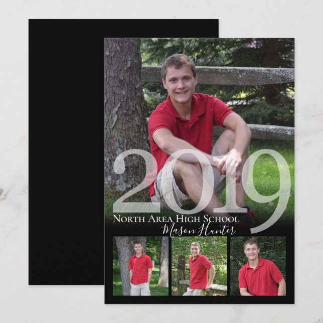 Invitation 2019 Senior Memories Quad Photo Graduation (Devant / Derrière)