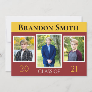 Invitation 2021 Graduation Maroon Gold Photo Personnalisable