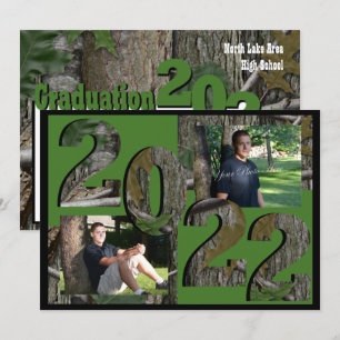Invitation 2022 Arbre Camo Graduation Twin Photo Hunter Green