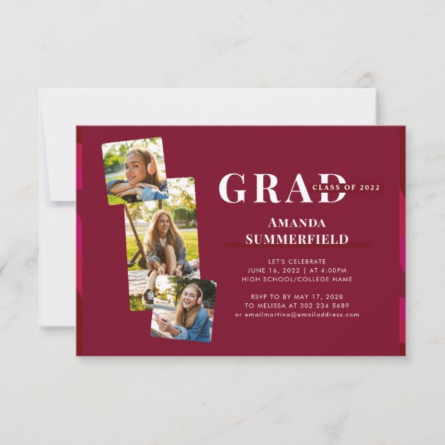 Invitation 2022 Burgundy Graduation Party Géométrique Grad (Devant)