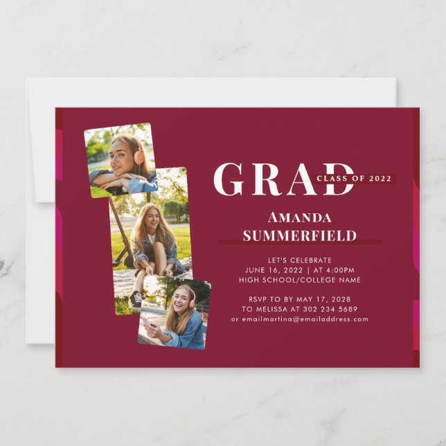 Invitation 2022 Burgundy Graduation Party Photos Grad (Devant)