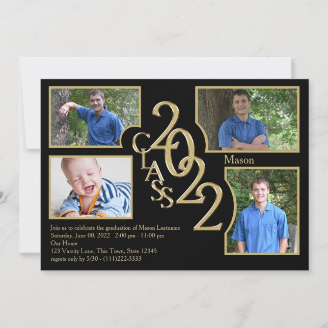 Invitation 2022 Classe de Graduation de Quad Photo Black (Devant)