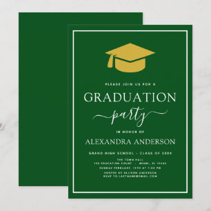 Invitation 2022 Graduation Party Vert Or moderne Élégant dans