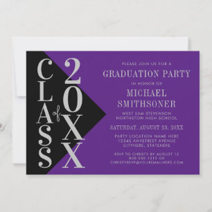 Invitation 2022 Graduation Silver Purple Couleur de l'école p