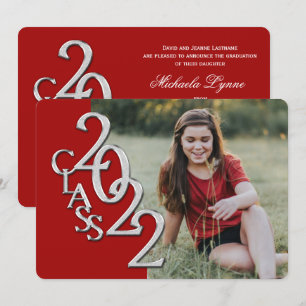 Invitation 2022 Silver and Red Graduation with Photo