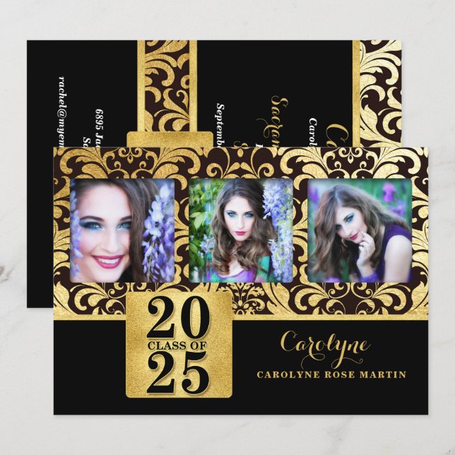 Invitation 2023 Faux Gold et Black Elegant Classe de photo (Devant / Derrière)