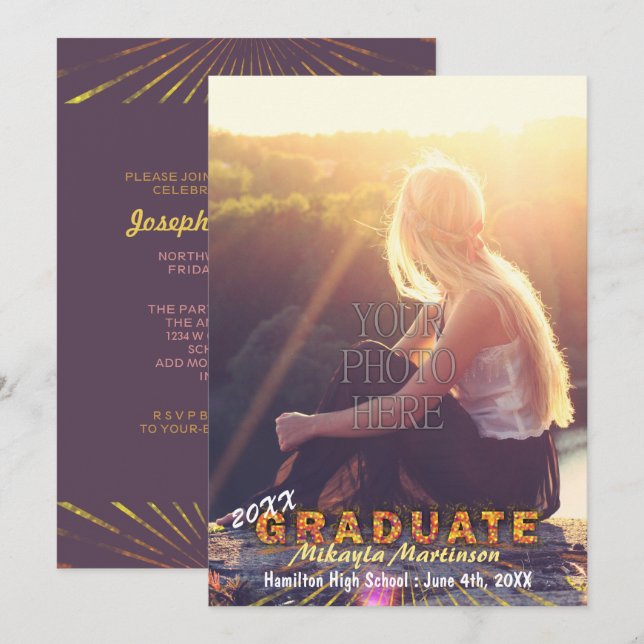 Invitation 2023 Graduation Party Sunshine Couleurs Boho Chic (Devant / Derrière)