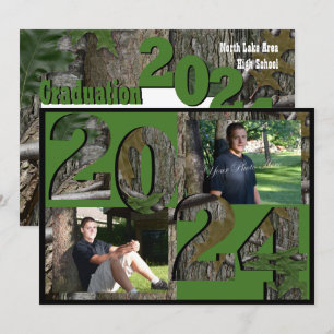Invitation 2024 Arbre Camo Graduation Twin Photo Hunter Green