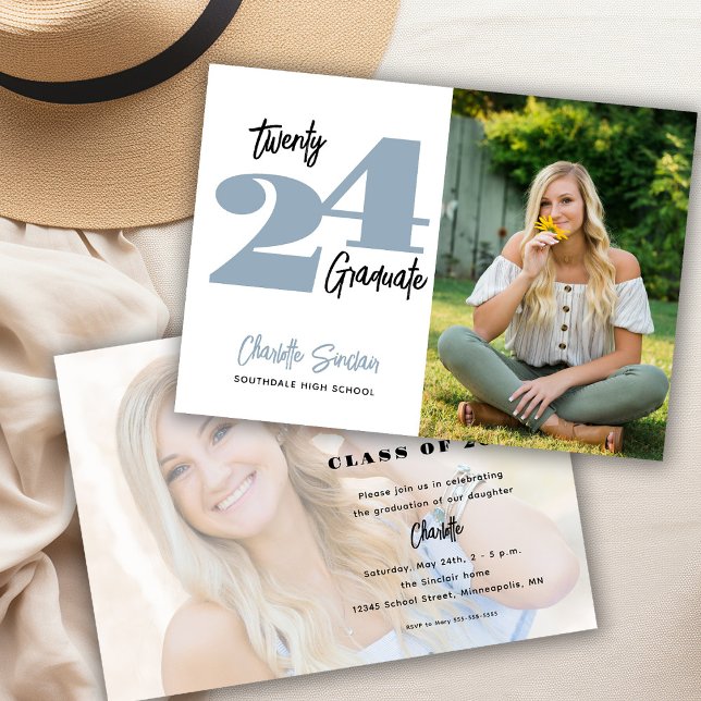 Invitation 2024 Diplôme de Photo Typographie d'écriture manus (Créateur téléchargé)