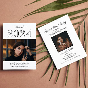 Invitation 2024 Elégant Black White Photo Party Graduation