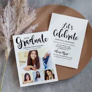 Invitation 2024 Graduate Black Script Photo Collage Party