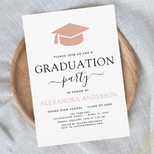 Invitation 2024 Graduation Party Pink Elegant Noir Blanc