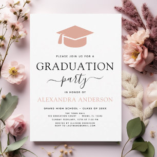 Invitation 2024 Graduation Party Pink Elegant Noir Blanc