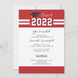 Invitation 2024 Graduation Party Simple Rouge Blanc