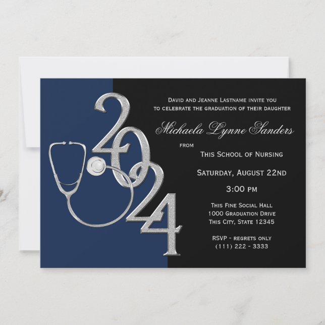 Invitation 2024 Infirmière Médicale Graduation en campagne bl (Devant)