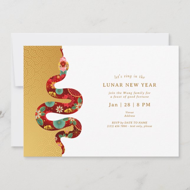 Invitation 2025 Année Du Serpent Lunaire Nouvel An Or Moderne (Devant)