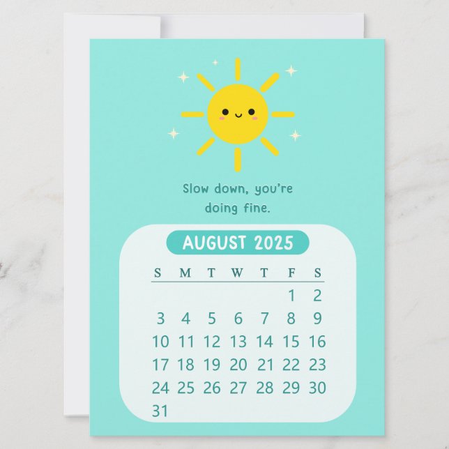 Invitation 2025 Août Calendrier Motivationnel Mensuel Kawaii (Devant)