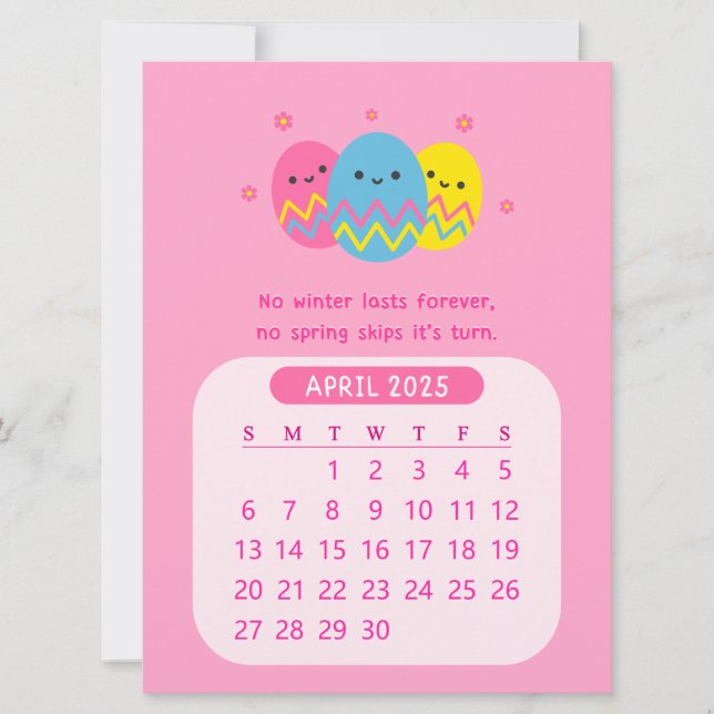 Invitation 2025 Avril Motivation mensuelle Calendrier de Pâqu (Devant)