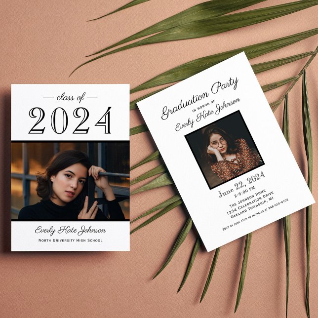 Invitation 2025 Elégant Black White Photo Party Graduation (Créateur téléchargé)