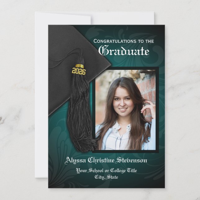 Invitation 2025 Elégant Turquoise Tassel Charm Photo Graduati (Devant)