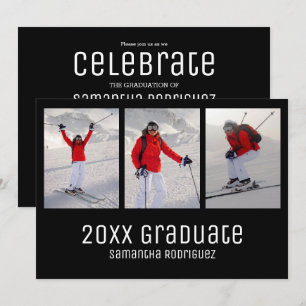 Invitation 2025 Graduate Black 3 Photo Graduation Party