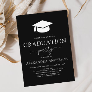 Invitation 2025 Graduation Party Black White Simple Elegant