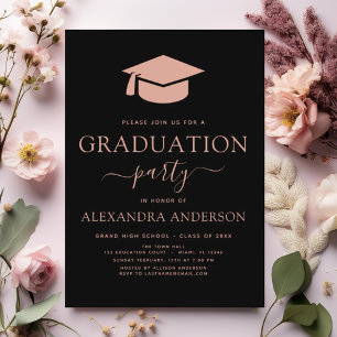 Invitation 2025 Graduation Party Blush rose noir élégant
