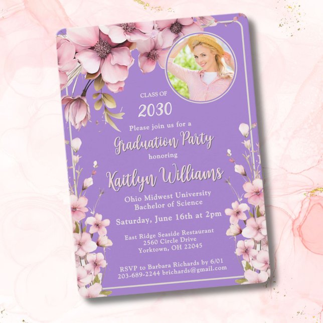 Invitation 2025 Watercolor Rose Floral Photo Graduation Party (Créateur téléchargé)