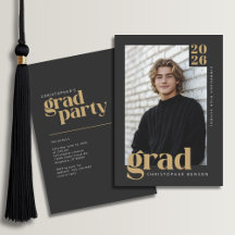 2026 Modern Charcoal Gold Graduation Party