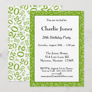 Invitation 20 - Random Number Motif Green/White 20th Event