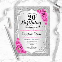 20e anniversaire - Argent rayures roses roses rose