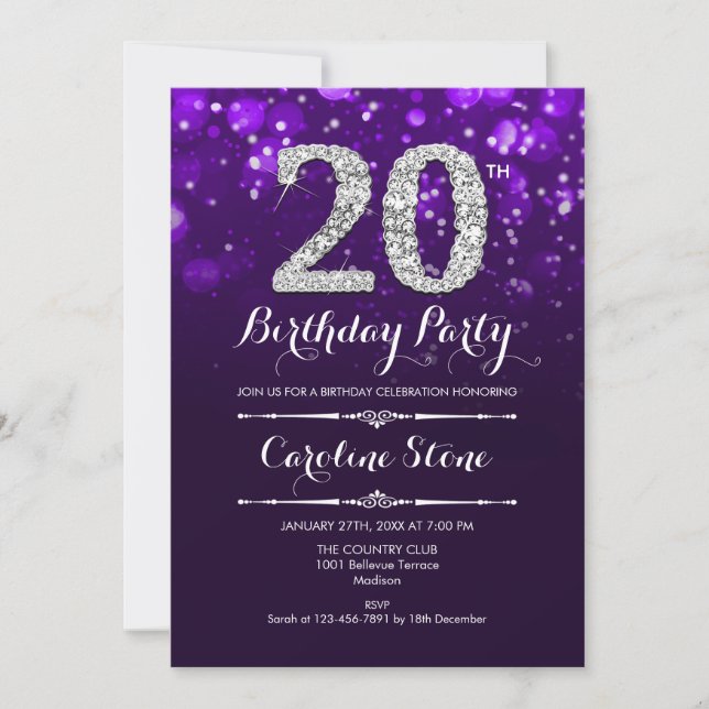Invitation 20e anniversaire - Argent violet (Devant)