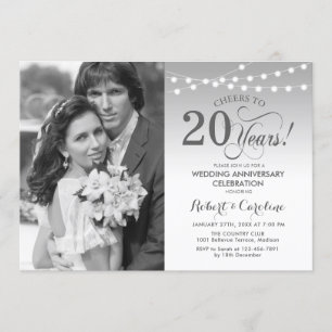 Invitation 20e anniversaire avec photo - Silver White
