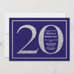 Invitation 20e Anniversaire Bleu Nuit et Paillettes Argentées
