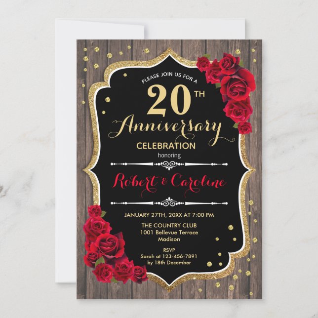 Invitation 20e Anniversaire - Bois Rouge Or (Devant)
