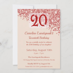 Invitation 20e Anniversaire Champagne Rubis Pailleté 