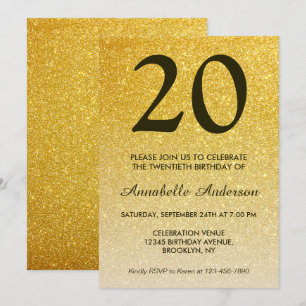 Invitation 20e anniversaire Classic Black Gold Parties scinti