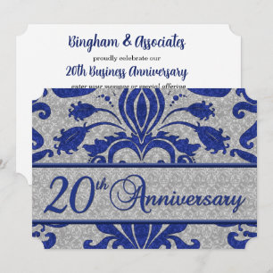 Invitation 20e anniversaire d'affaires Vintage bleu et argent