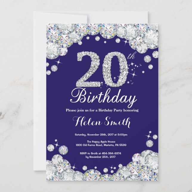 Invitation 20e anniversaire de la marine Blue and Silver Diam (Devant)