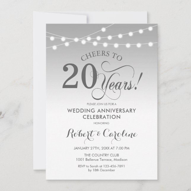 Invitation 20e anniversaire de mariage - Argent blanc (Devant)