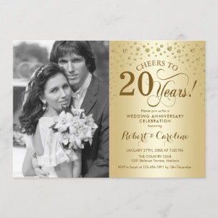 Invitation 20e anniversaire de mariage avec photo - Or