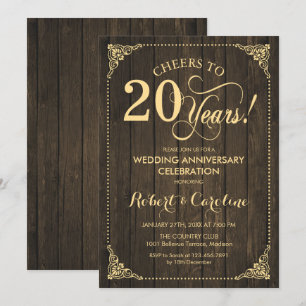 Invitation 20e anniversaire de mariage - Bois doré
