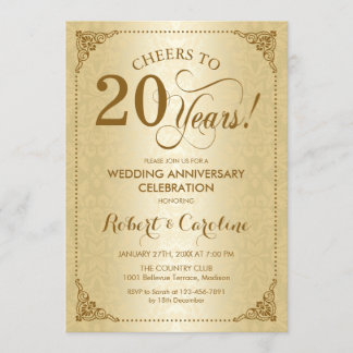 Invitation 20e anniversaire de mariage - Damassé or
