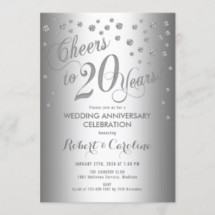 Invitation 20e anniversaire de mariage - Élégant blanc argent