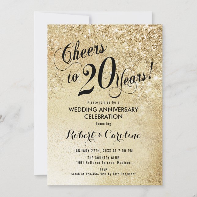 Invitation 20e anniversaire de mariage en or (Devant)