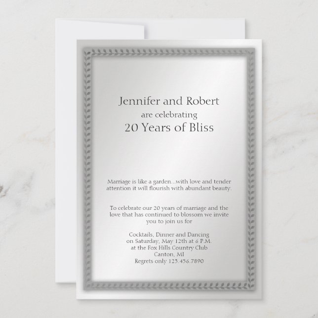 Invitation 20e anniversaire de mariage feuille de platine (Devant)
