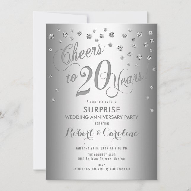 Invitation 20e anniversaire du Mariage surprise - Argent (Devant)